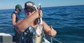 Naomi Hershberger with a nice walleye caught while fishing on June 15th 2024